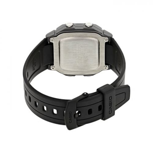 Застежка черного полимерного ремешка часов CASIO W-800HM-7AVEF выполнена из пластика с надежной фиксацией.