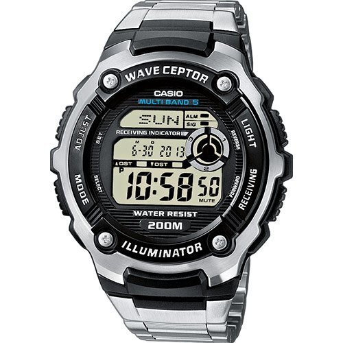 Спортивные часы с радиоконтролем CASIO WV-200DE-1AVER черные на браслете, Wave Ceptor, секундомер, цифровые, wr200m.